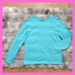 Vineyard Vines Long Sleeve Shirt Blue Teal Aqua Ocean 100% Cotton - S Vintage